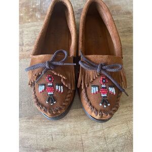 Minnetonka Brown Moccasins with Beaded Design 7
